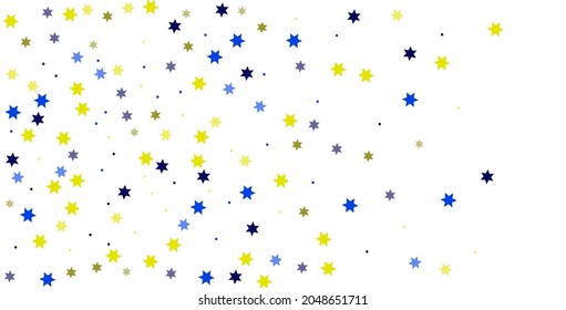 Bright yellow and blue stars scattered on a white background. Festive background. Design element. Vector illustration, EPS 10.