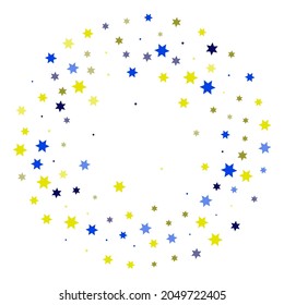 Bright yellow and blue stars scattered on a white background. Festive background. Design element. Vector illustration, EPS 10.