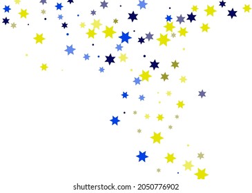 Bright yellow and blue stars scattered on a white background. Festive background. Design element. Vector illustration, EPS 10.