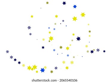 Bright yellow and blue stars scattered on a white background. Festive background. Design element. Vector illustration, EPS 10.