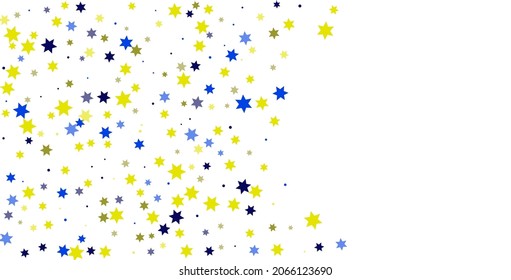 Bright yellow and blue stars scattered on a white background. Festive background. Design element. Vector illustration, EPS 10.