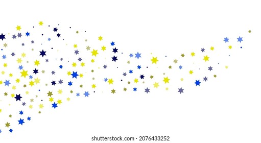 Bright yellow and blue stars scattered on a white background. Festive background. Design element. Vector illustration, EPS 10.