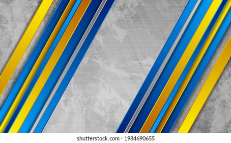 Bright yellow and blue stripes grunge geometric background. Abstract hi-tech vector design