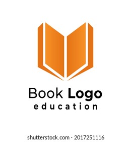 Bright yellow book logo vector design isolated on a white background. Education symbol.