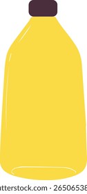 Botella de color amarillo brillante con tapa, diseño plano para el embalaje, productos para el hogar, bebidas o imágenes educativas en los artículos utilizados en el hogar.
