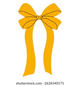 Bright yellow bow decoration with long flowing ribbons suitable for gifts and celebrations