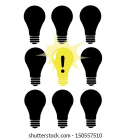 a bright yellow bulb which is different from the other black bulbs