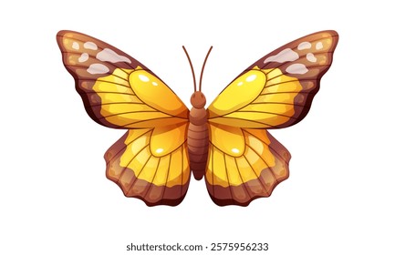 Bright yellow butterfly. Colorful winged insect on white background. Vector isolated element