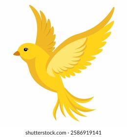 A bright yellow canary bird in flight. Songbird vector illustration isolated on white background.Suitable for education poster ornithology ,children's books. 