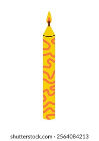 Bright yellow candle with abstract red patterns for festive occasions