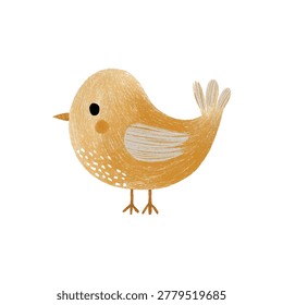 Bright yellow cartoon chick with small wings and simple eye