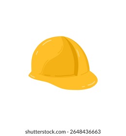 A bright yellow cartoon construction helmet sits prominently against a white background, symbolizing safety and protection for workers on job sites in various industries and environments.