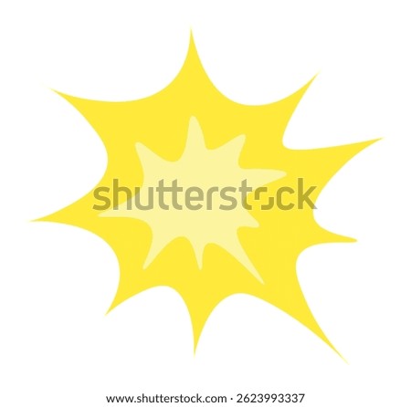 Bright yellow cartoon explosion with jagged edges creating a dynamic visual effect, perfect for comics, animations, or graphic design projects requiring an energetic burst