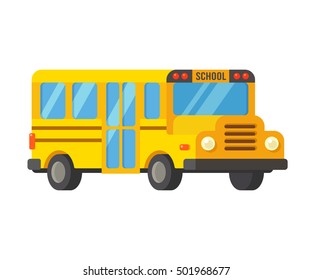 Bright yellow cartoon school bus illustration in simple flat vector style.