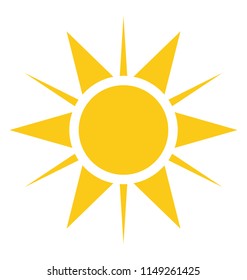 
A bright yellow cartoon sun  with sun rays depicting sun design 
