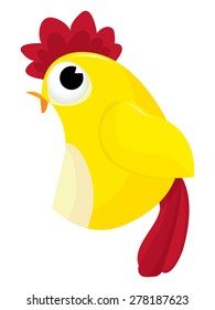 Bright yellow chicken vector cartoon illustration.