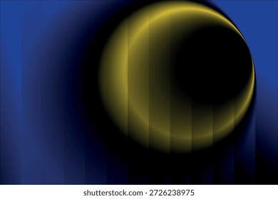 Un círculo amarillo brillante brilla sobre un fondo azul oscuro con efectos de luz y sombras, creando una visualización hipnotizante de color y luz.