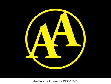 Bright yellow color of AA initial letter design on black background