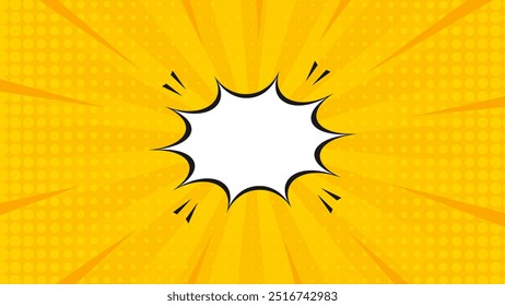 Fondo de efecto sunburst cómico amarillo brillante con semitono. Fondo de Vector de estilo cómico de arte Pop. Adecuado para Plantillas, Anuncios de venta, eventos, anuncios, Web y páginas