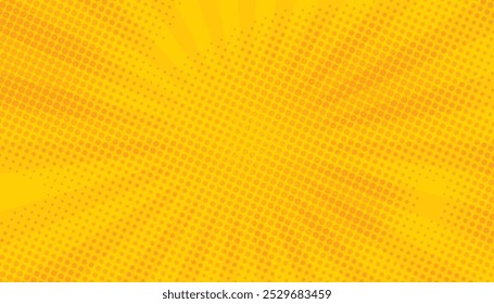 Bright yellow comic sunburst effect with halftone. comic book background. comic halftone background. sun rays abstract background. yellow sunbeam. vector illustration