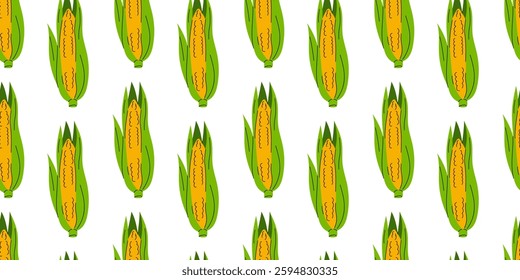 Bright yellow corn pattern on a clean white background showcasing agricultural beauty in a playful design
