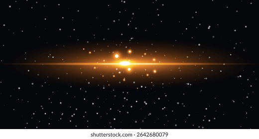 a bright yellow cosmic glow or a starburst with rays in deep space dotted with small stars