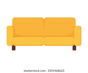 A bright yellow couch with simple design positioned on a white background, perfect 