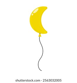 Bright yellow crescent moon balloon floating against a white background