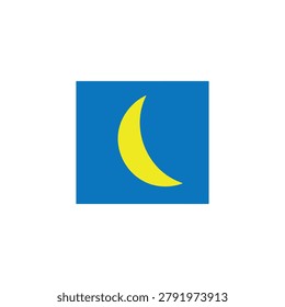 A bright yellow crescent moon on a blue square background, symbolizing nighttime and celestial wonder.