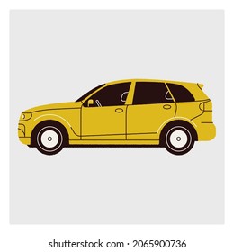 Cruce amarillo brillante. El concepto de un auto estilizado con bordes rasgados. Ilustración vectorial simple. Imagen aislada.