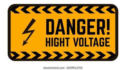 Bright yellow danger sign indicating high voltage, featuring a lightning bolt symbol and bold black and yellow stripes, warning about potential electricity hazards in various environments