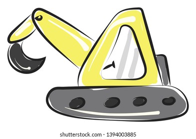 A bright yellow digging machine which is all set to start its work vector color drawing or illustration