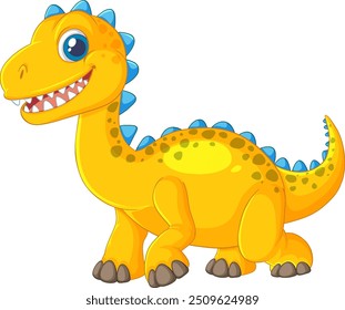 Dinossauro amarelo brilhante com espinhos azuis