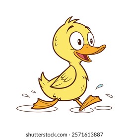 Bright Yellow Duck Cartoon Character Quacking with Delight