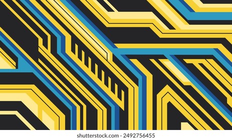 Bright yellow dynamic abstract gaming background. Futuristic geometric lines horizontal illustration.