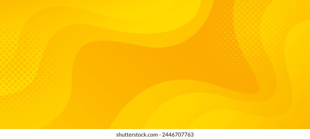 Bright yellow dynamic banner background. Modern lemon orange color. Waving shapes with soft shadows. Suitable for sales templates, events, ads, web, and headers