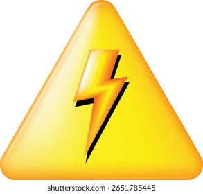Sinal de aviso elétrico amarelo brilhante com raio, ideal para rótulos de segurança, ícones de perigo, sinais de cuidado e projeto de design industrial. Vetor de ícone de risco de alta tensão.