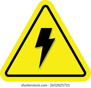Sinal de aviso elétrico amarelo brilhante com raio, ideal para rótulos de segurança, ícones de perigo, sinais de cuidado e projeto de design industrial. Vetor de ícone de risco de alta tensão.