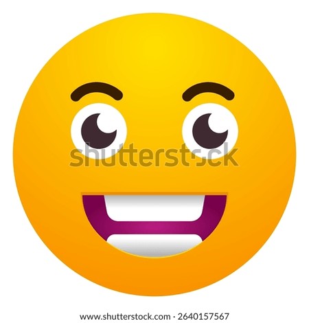 Bright yellow emoji face with a joyful expression, featuring bold eyebrows and a wide grin. Great for use in messaging apps, chat interfaces, and web design