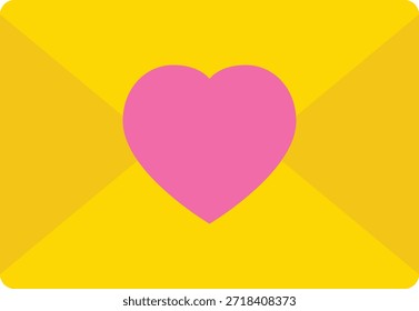 Bright yellow envelope featuring a pink heart, suitable for love, greeting cards, or romantic content.