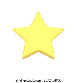 Bright yellow five pointed star glossy rating best award badge front view realistic 3d icon vector illustration. Shine achievement element game success medal isometric decorative design favorite vote