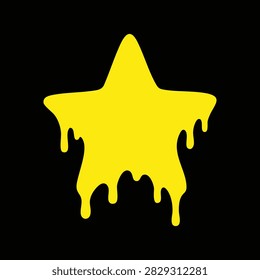 Bright yellow five-pointed star with a dripping liquid effect in a bold minimalist graphic style on a black background.