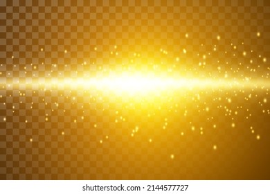 Bright yellow flash of light, explosion on a transparent background. Color vector illustration. Abstract laser beams of light.