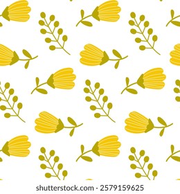 A Bright Yellow Floral Pattern designed on a Crisp White Background, creating a stunning visual