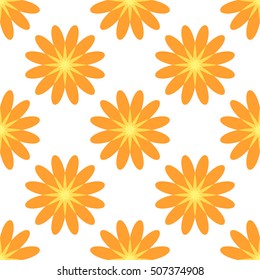 Bright yellow flowers. yellow stars. Seamless pattern. White background.