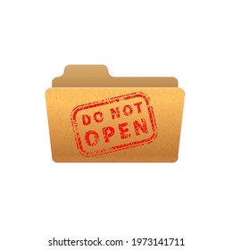 Bright yellow folder with red do not open secret stamp isolated on white