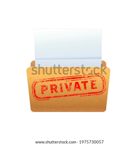 Bright yellow folder with red private stamp on white