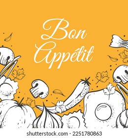 bright yellow food background and inscription bon appetit
