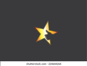 Bright Yellow Golden Colorful Star Icon With Thumb Up Social Media Human Hand In Dark Black Background - Great Or Cool Prize Achievement Success Award Badge Or Leader Leadership Concept Symbol Art