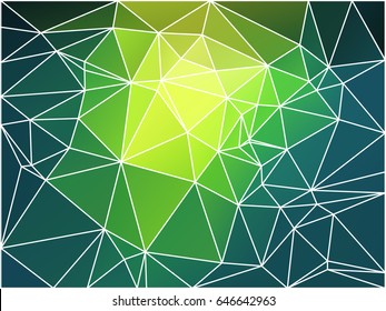 Bright yellow green abstract low poly geometric background with white triangle mesh.